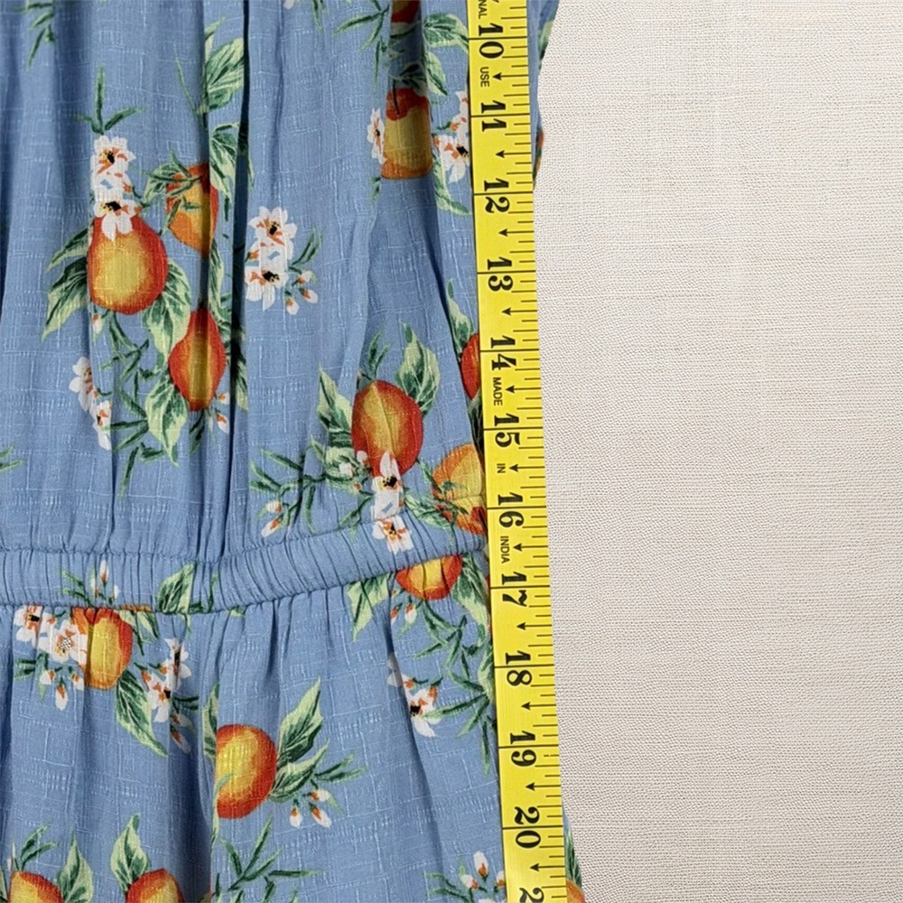 Torrid Midi Dress 2 Blue Orange Fruit Flower Blossom Cottagecore Milkmaid Boho - Picture 11 of 12